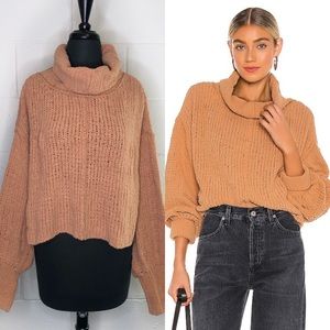 Free People Be Yours Pullover Sweater In Camel Turtleneck Oversized